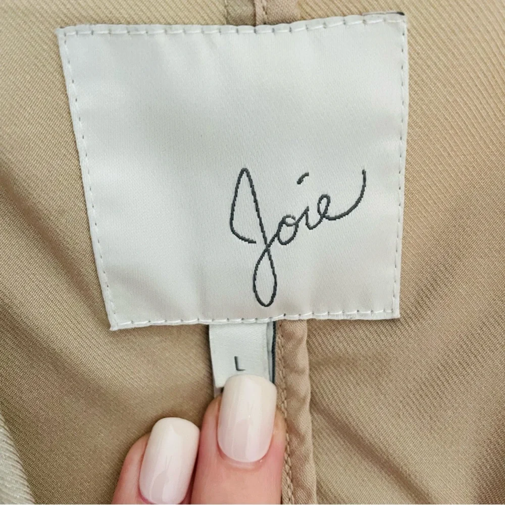 Joie Gila Ruffle Trim Belted Trench Coat Light Khaki Size Large - Picture 5 of 6